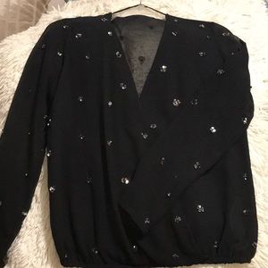 Zara Women’s Black Sheer Sequin Cluster Blouse